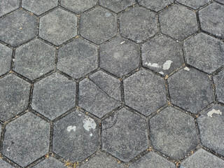 Hexagonal concrete pavement blocks forming geometric pattern on outdoor walkway