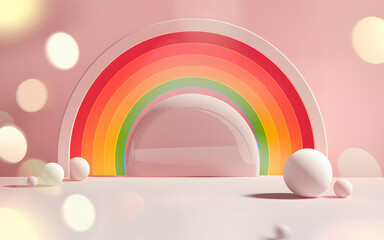 Rainbow Arch Display: Isolated Minimalist Scene with Transparent Pink Background