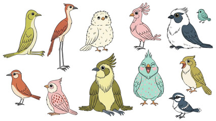 Cute Cartoon Birds Vector Set - Whimsical Aviary Collection for Kids Design