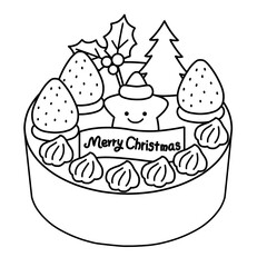 Black and White Line Art of Hand-Drawn Christmas Cake for Coloring or Print Use