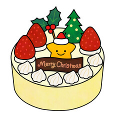 Cute Hand-Drawn Christmas Cake with Strawberry, Star, and Tree Decoration