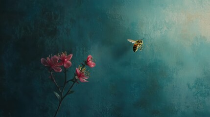 Bee approaching pink blossoms in a serene background during springtime