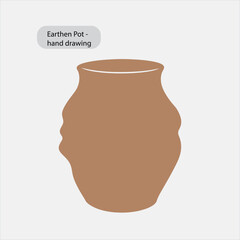 Earthen pot hand drawing ceramic vessel simple clay jar traditional rustic pottery
