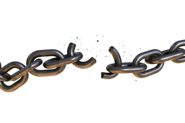 Obraz premium Broken metal chain isolated on transparent background, freedom and breaking concept PNG element