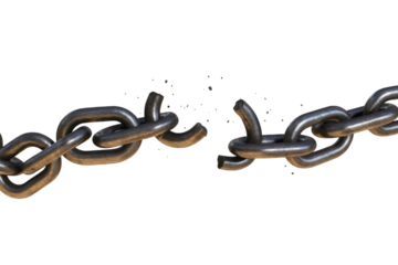 Broken metal chain isolated on transparent background, freedom and breaking concept PNG element