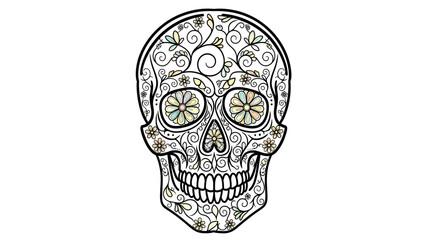 Decorative Sugar Skull Illustration with Floral Patterns. Ornate Calavera Art for Day of the Dead Cultural Celebrations.