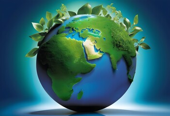 A vibrant depiction of Earth adorned with lush green foliage, symbolizing environmental consciousness.