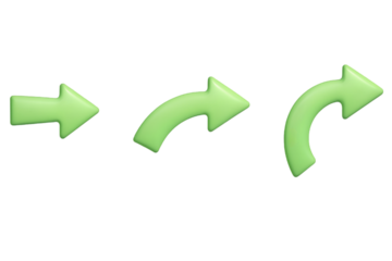 Set of 3 Green 3D Arrows Isolated PNG with Transparent Background