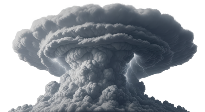 Massive mushroom cloud explosion with lightning strikes