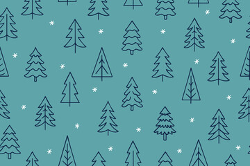 Obraz premium A seamless pattern of handmade Christmas trees for festive Christmas and New Year's designs. A collection of modern art on a blue background.