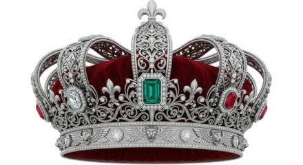 Ornate Silver Crown with Red and Green Jewels Keywords: crown, royal, regal, silver, ornate