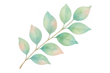 Elegant botanical watercolor branch with pastel leaves, ideal for spring design and delicate nature themes