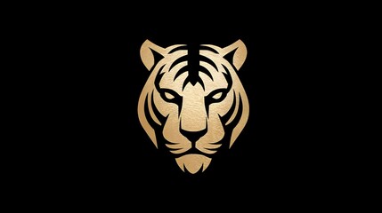 Golden tiger logo with metallic shine on dark background, symbolizing strength, courage. Concept: Premium logo design, powerful animal symbolism, luxury brand identity, and bold visual aesthetics.