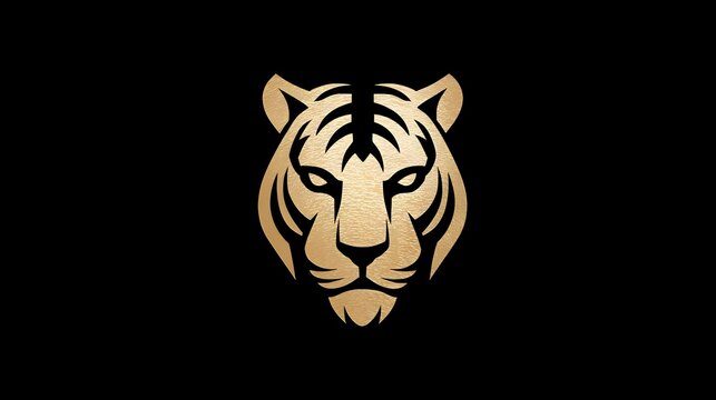 Golden tiger logo with metallic shine on dark background, symbolizing strength, courage. Concept: Premium logo design, powerful animal symbolism, luxury brand identity, and bold visual aesthetics.
