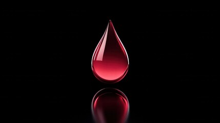 Fototapeta premium Bright red drop of liquid suspended against a dark background reflecting light