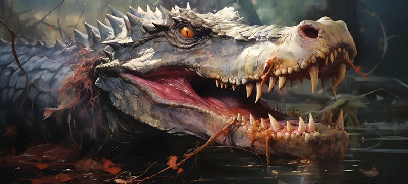 dragon chomping on bones in a swamp,generative AI