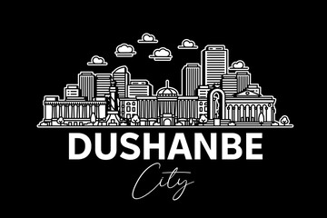 Fototapeta premium Dushanbe, Tajikistan architecture line skyline illustration with shadows. Linear vector cityscape with famous landmarks, city sights, design icons.