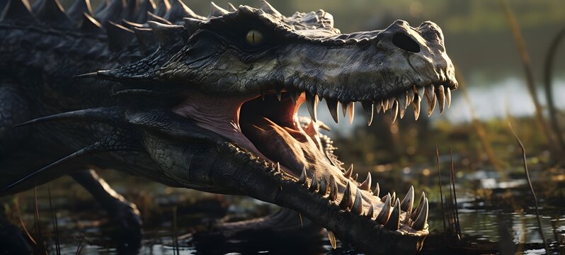 dragon chomping on bones in a swamp,generative AI