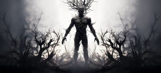 art of treants ifrit a black and white high contrast full body,generative AI