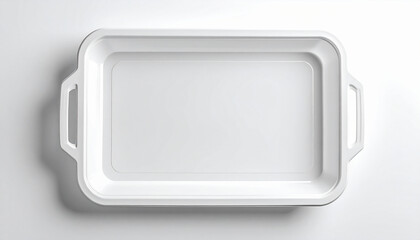 Top view of empty white plastic tray isolated on white background.