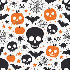 Fototapeta premium Skull and Bat Pattern – Halloween Seamless Vector