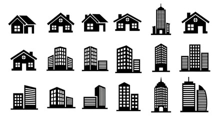 set of buildings silhouettes. Isolated on a white background. 