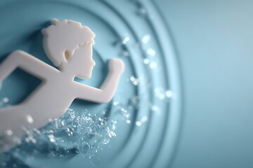 A minimalist, white silhouette of a boy swimming in blue water with splash effects, symbolizing aquatic training, childhood skill development, and water sports programs.