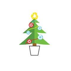Christmas recycle pine tree.Have a Green Christmas.Recycle christmas three icon.Eco-friendly Christmas.Chrismas three with recycle symbols.Recycling icon.