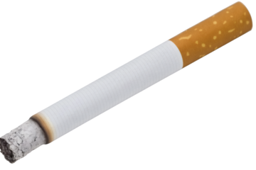 Cigarette isolated on transparent background, smoking tobacco stick, burnt cigarette PNG element
