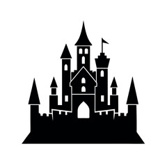 Obraz premium Fairytale Castle Silhouette Vector. Medieval Fantasy Fortress Icon.