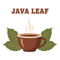 Steaming Coffee Cup Java Leaf Logo