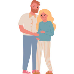 Couple Expecting A Baby Man Gently Holds Pregnant Woman's Belly Together On A White Background With Soft Colors