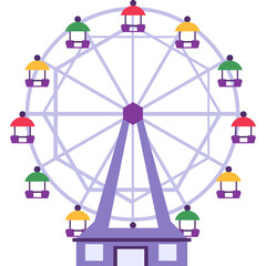 Colorful Ferris Wheel Amusement Ride with Multiple Gondolas on a Clear Day Featuring a Purple...