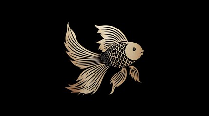Obraz premium Golden fish logo with metallic shine on dark background. Concept: Luxury logo design, aquatic symbolism, prosperity and balance, modern premium brand identity, and creative elegance.