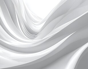 An abstract image displaying soft, undulating ribbons of white and grey hues. The flowing forms suggest a dynamic movement across the frame
