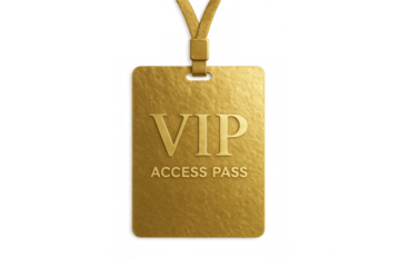 Gold vip access pass with lanyard creating premium exclusive event entry on transparent background
