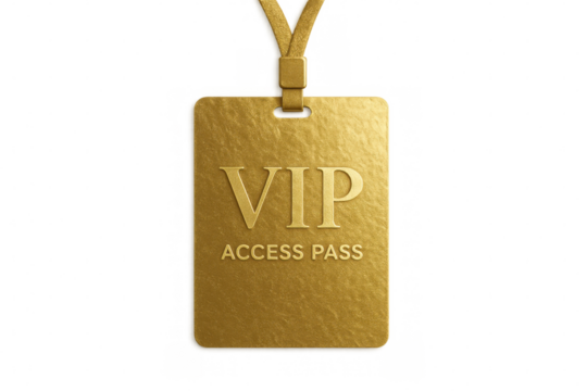 Gold vip access pass with lanyard creating premium exclusive event entry on transparent background