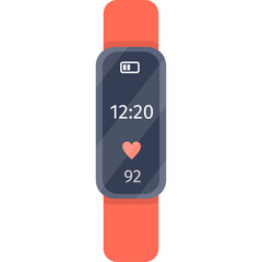 Coral Orange Fitness Tracker With Dark Blue Screen Displaying Time Heart Rate And Battery Level Isolated On White Background