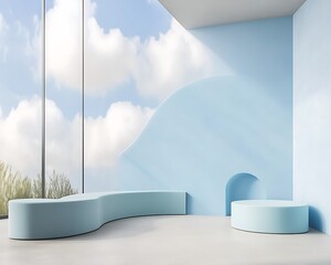 Playground with curved modular geometry and subtle sky blue accent features
