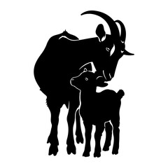 Mother and child goat silhouette animal