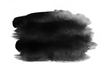 Black watercolor brush stroke creating an abstract textured stain. Grunge ink splatter on transparent background