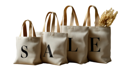 Isolate on transparent with eco canvas tote bag mockup SALE design, minimalist eco tote bag mockup for sale promotion, modern eco tote bag mockup for promotion on PNG for advertising 