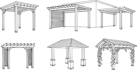 outline silhouette Pergola icon set
