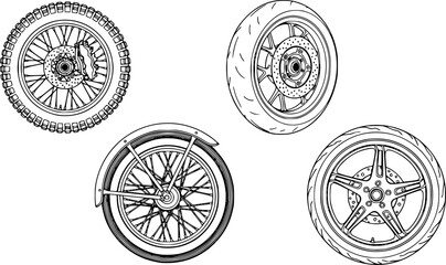 outline silhouette Motorcycle wheel icon set
