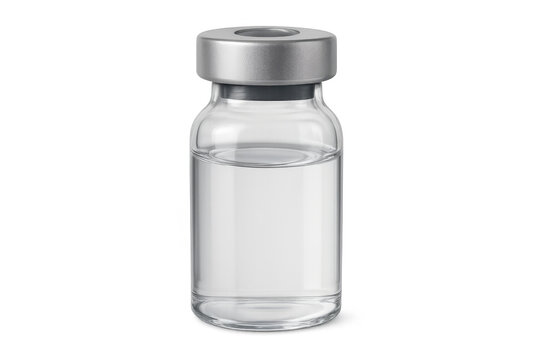 Vial with vaccine liquid for medical immunization on transparent background