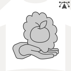 Sticker with an apple in hand isometric icon, food concept. Vector graphics. Apple harvest sign and editable stroke, outline style icon for mobile or web design.