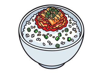 charming  bowl of Kimchi Pair featuring rice kimchi and toppings Clean lines and bright colors create a visually appealing and modern design perfect for food-related projects