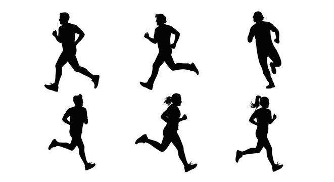 Running People Silhouettes Exercising Fitness Activity