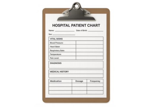 Hospital patient chart clipboard with transparent background