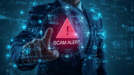 Scam alert online fraud prevention cybersecurity threat detection internet safety digital protection concept on transparent background